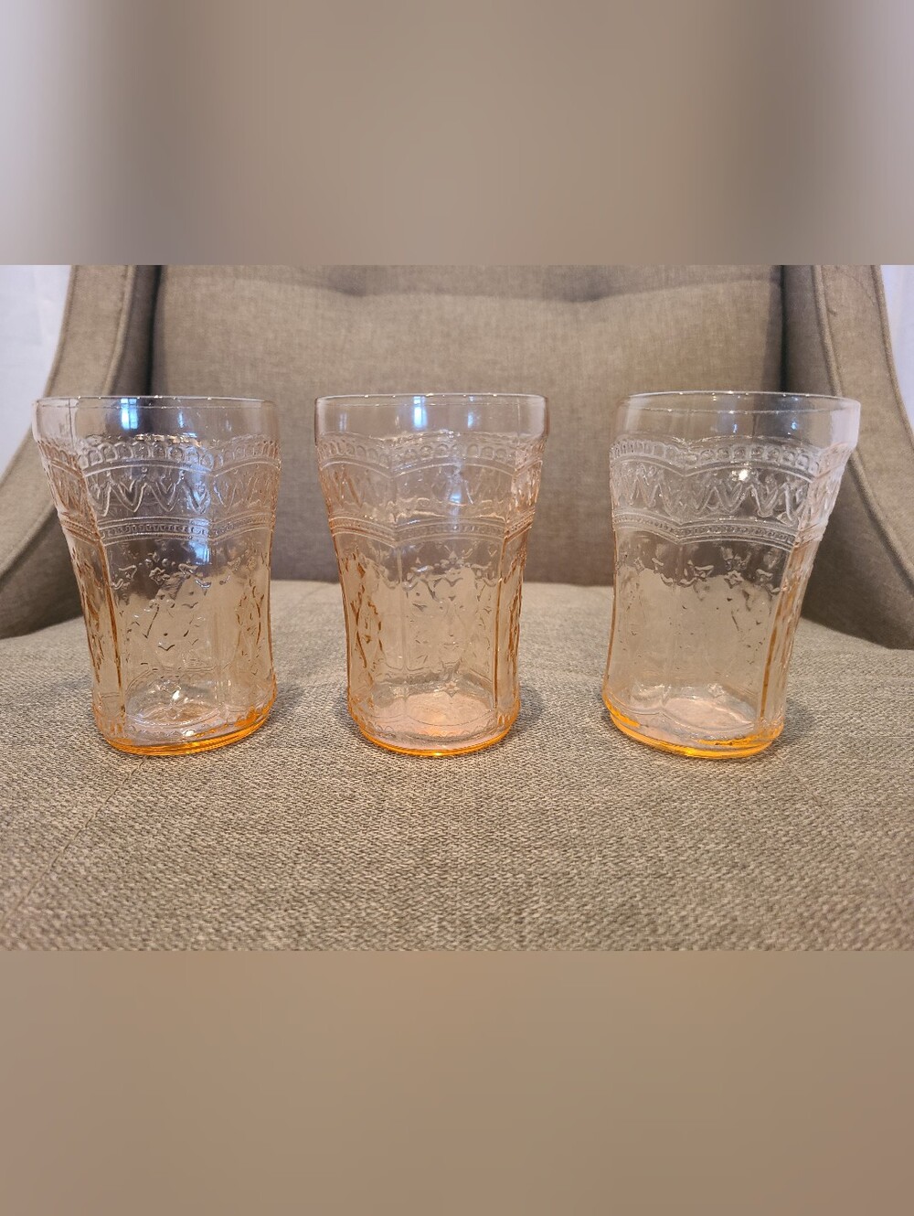 HTF 1933-37 Patrician Spoke Pink Depression Glass, 8oz Flat Tumblers Glasses